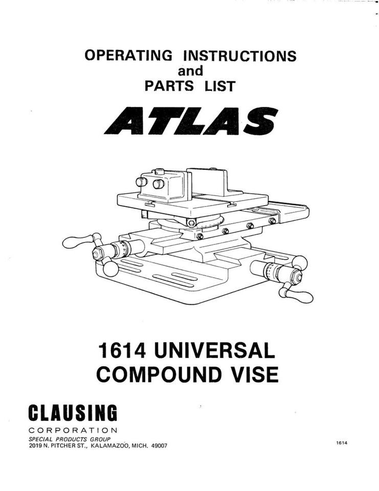 c.1970 Atlas 1614  Universal Compound Vise  Instructions - $20.24