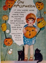 Halloween Postcard Whitney Girl Black Cat Pumpkins Fear Of Spooks And Witches - £42.68 GBP