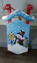 Wooden Snowman Sled Christmas Holiday Decor Wall Hanger. - £19.46 GBP