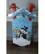 Wooden Snowman Sled Christmas Holiday Decor Wall Hanger. - £19.10 GBP