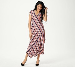 Du Jour Women&#39;s Striped Wrap Knit Midi Dress Latte Multi Medium - £7.58 GBP