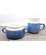 Denby Chatsworth Open Sugar Bowl and Creamer Set Blue White Vintage England - $22.98