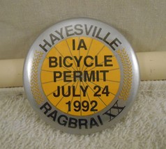 Vintage RAGBRAI XX 1992 Hayesville Iowa Button Pin - £7.69 GBP
