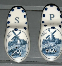Holland Blue and White Windmill Salt &amp; Pepper Shakers Dutch Shoes Porcelain - $9.59