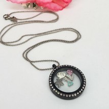 Rhinestone ORIGAMI OWL Floating Charms Locket Silver Tone Chain Necklace - £17.94 GBP
