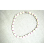 WHITE PUKA SHELL and LAVENDER PURPLE PINK GLASS ACCENT BEADS ANKLE BRACELET - £3.90 GBP