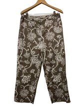 Talbots Pants Womens Size 12 Ankle Pant High Rise Zip Floral Brown &amp; White - $24.74