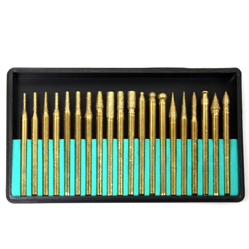 20 pc 150 grit Titanium Coated Diamond Burr Set Drill Bits Grinder Polis... - $7.06
