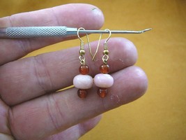 (EE402-11) Pink Peru opal Orange carnelian 10x6 mm one bead dangle earrings - £9.56 GBP