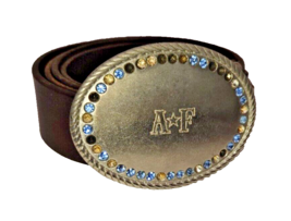 Abercrombie &amp; Fitch Belt Italy Men M Brown Leather Rhinestone Buckle Classic - £16.63 GBP