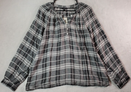 Lucky Brand Blouse Top Womens Size Small Multi Plaid Polyester Round Neck Button - £15.41 GBP