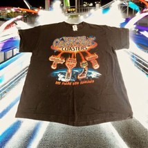 Vtg Six Flags DC Comics Worlds Greatest Roller Coasters Graphic Tshirt Black XL - £32.07 GBP