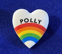 Heart shaped rainbow lapel pin &quot;Polly&quot; vintage 1980s small 1&quot; tall - £3.99 GBP