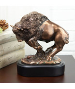 Western Charging American Buffalo Bison Bull Bronze Electroplated Resin ... - $90.21 CAD