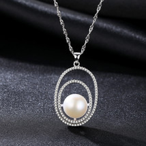 S925 Sterling Silver Necklace Micro Set Zircon Pendant Freshwater Pearl Fashion  - £23.92 GBP