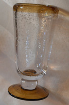 * Hand Blown Hand Made Bubble Glass Clear Amber Color Footed Drinking Glass - $14.70