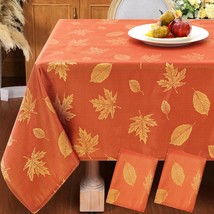 2 Pcs Rectangle Fall Tablecloth Autumn Metallic Leaf Weaven Damask Fabric Tablec - $15.99