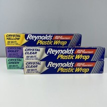 1992 NOS Reynolds Crystal Yellow Violet Green &amp; Clear Plastic Wrap Lot O... - £39.57 GBP