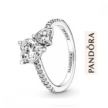 S925 Silver Pandora Ring,Double Heart Sparkling Ring,Exquisite Ring,Gift For Her - £13.58 GBP