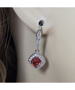 Ruby Red Halo Dangle Earrings, Cushion Cut CZ Drop - €12,74 EUR