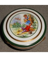LIMOGES Porcelain Trinket Box VICTORIAN COUPLE MOTIF Castle Stamp MADE I... - $29.69