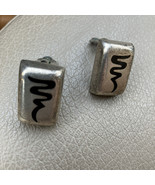 Abstract Taxco Mexican Solid Sterling Silver Rectangular Clip On Earrings - $51.52 CAD