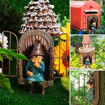 Resin Garden Gnome Dwarf Statue Dollhouse Outdoor Lawn Tree Yard Decor S... - $28.49