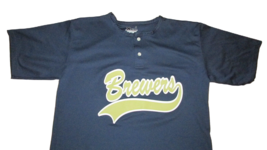 Milwaukee Brewers adult large L screen print jersey style blue shirt top 24 MLB - £6.98 GBP