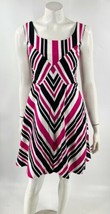 Maurices Fit Flare Dress 3/4 Pink White Black Diagonal Stripe Sleeveless... - £19.40 GBP