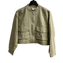 Nicole Miller Jacket Womens XL Green Canvas Cropped Bomber Boxy Capsule ... - £28.66 GBP