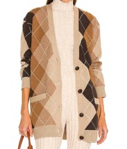 Nili Lotan sofhie argyle cardigan in Cognac &amp; Nutmeg Argyle - size M - £250.28 GBP