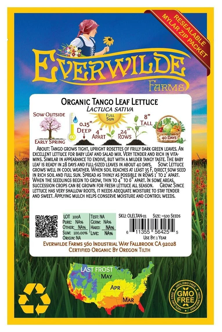 500 Organic Tango Leaf Lettuce Seeds  - $10.20