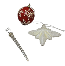 Vintage Lot 3 Christmas Ornaments Sugared Star Handpainted Snowflake Ball Icicle - £9.55 GBP