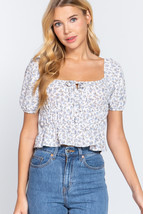 Short Slv Shirring Print Woven Top L - £11.76 GBP+