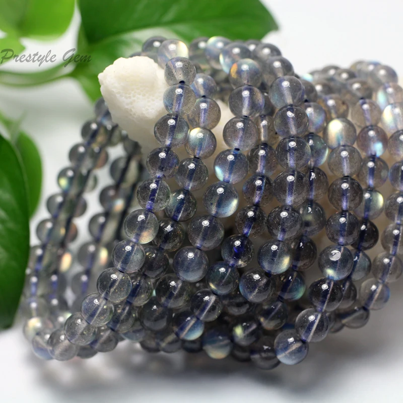 Free shipping Natural Top Madagascar Bulb Labradorite smooth round bracelet gem  - £39.04 GBP