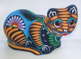 Colorful Handpainted Ceramic Clay Pottery Seated Kitty Cat Figurine K2 - £11.87 GBP