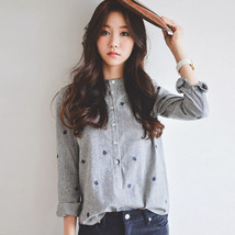 New 2020 Fashion Grey  Women Long Sleeve Leaf Embroidery Blouse Shirt Women&#39;s Cl - £152.81 GBP