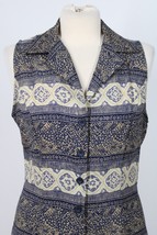 Vtg DressBarn 8 Blue Brown Pattern Stripe Collared Sleeveless Midi Shirt Dress - £22.77 GBP