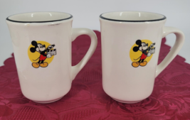 Walt Disney 2 Coffee Mugs Cups White Mickey Mouse Clapper Board Rare Vintage - $20.85