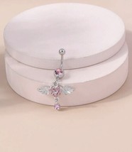 Heart Belly Bar / Belly Ring - Body Piercing Jewellery - Pink Crystal Belly Bar - £8.48 GBP