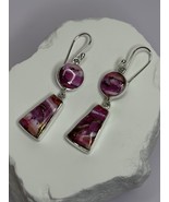 925 STERLING SILVER PINK OYSTER TURQUOISE EARRINGS LENGTH 2 INCH - $103.95