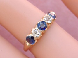 Antique Victorian .70ctw Sapphire .30ctw Diamond 18K 5-STONE Ring c1890 Sz 5.75 - £1,004.23 GBP