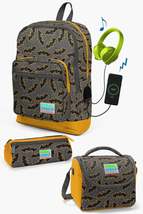 Kids Dark Gray Mustard Bat Patterned USB 3-Piece School Bag Set SET0123821 - £197.40 GBP