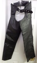 HOT KISS Leather Chaps Pants Western Biker Braided Zippers Black Size XS Unisex - £39.00 GBP