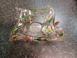 Murano Art Glass Swirl Folded Edges Candy Dish Bowl Decor 5&quot; - $49.49