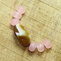 7pcs Natural Line Agate Rose Quartz Beads Loose Gemstone Size 20x10mm 36.10cts - £3.69 GBP