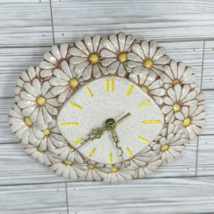 Vintage 70&#39;s Atlantic Mold Daisy Ceramic Wall Clock MCM Yellow Mauve Wor... - $36.62