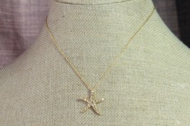 Necklace (New) Gold Starfish - W/ Yellow Rhinestones 15&quot;-17.5&quot; Adj - £11.38 GBP