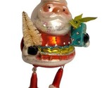 Adorable Blown Glass Santa Ornament Hinged Legs Tree &amp; Present EUC - $19.79