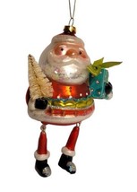 Adorable Blown Glass Santa Ornament Hinged Legs Tree &amp; Present EUC - £15.81 GBP